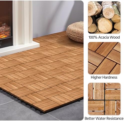 Yaheetech 54PCS Acacia Wood Deck Tiles Interlocking Patio Flooring - Image 4