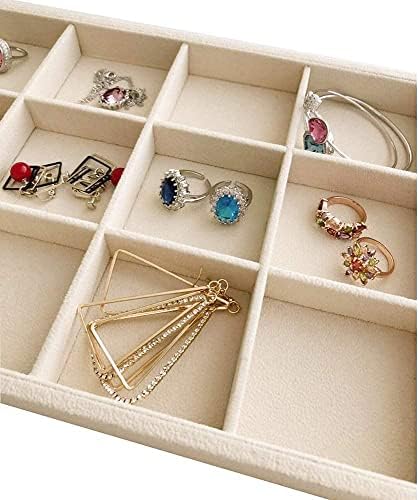 Beige Velvet Jewelry Accessory Organizer Tray 12 Compartment, Stackable Ring & - Image 3