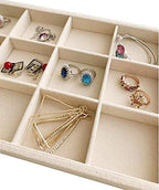 Beige Velvet Jewelry Accessory Organizer Tray 12 Compartment, Stackable Ring & - Image 3