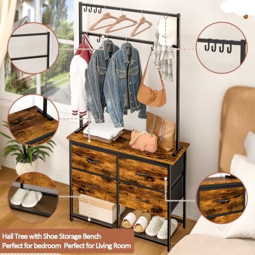 ThreeHio Hall Tree with Shoe Storage Bench, 31.5" Coat Rack - Image 5
