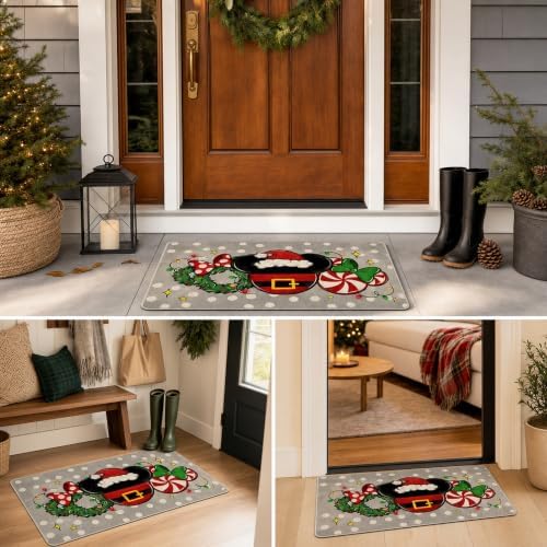 Christmas Gray Decorative Front Door Mat, Xmas Peppermint Candy - Image 6
