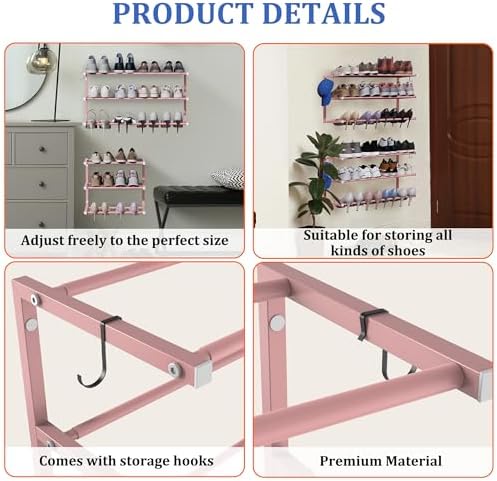 Wall Mounted Shoe Rack, 3 Tier Hanging Shoe Rack Holds 12 Pairs, Space Saving - Image 7