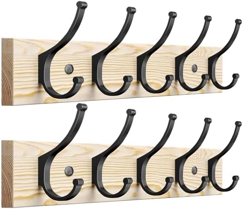 Optish 2 Pack Wooden Coat Rack Wall Mount, 16.1" Rustic Coat Hanger Hooks by Optish