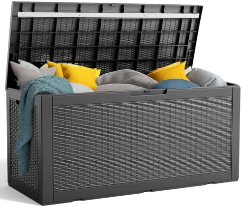 PatioZen 100 Gallon Deck Box Lockable Waterproof Outdoor Storage Black by OutdoorLivingPerfected