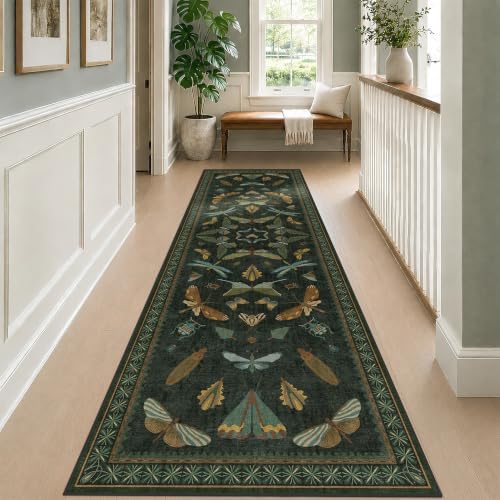 Dark Green 3x10 Extra Long Runner Rugs by HazoHaus