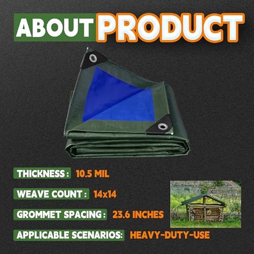 RAINDEWAY 16x16 Feet Tarps Heavy Duty Waterproof 10.5 Mil Outdoor Poly Tarp - Image 5