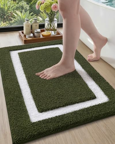 Color&Geometry Green Bathroom Rugs 30x20, Extra Soft Absorbent Microfiber Bath - Image 4