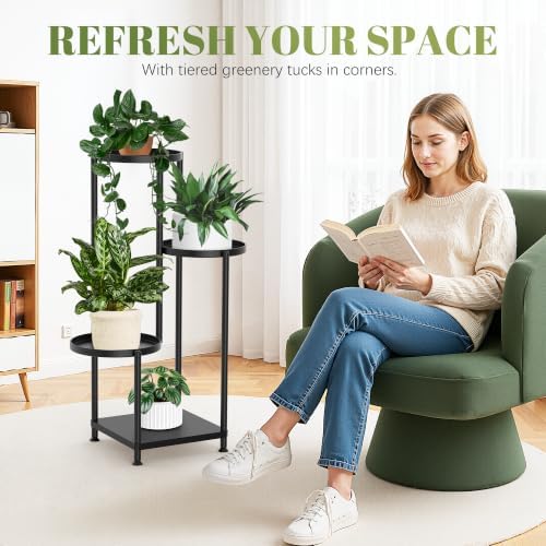 4 Tier Plant Stand Indoor Outdoor, Metal Shelf Holder Corner Black - Image 5
