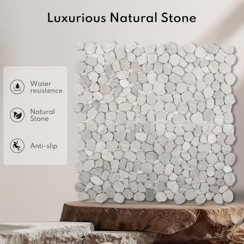 Lovdeco White Pebble Tile Shower Floor, Mosaic Pebble Backsplash - Image 4