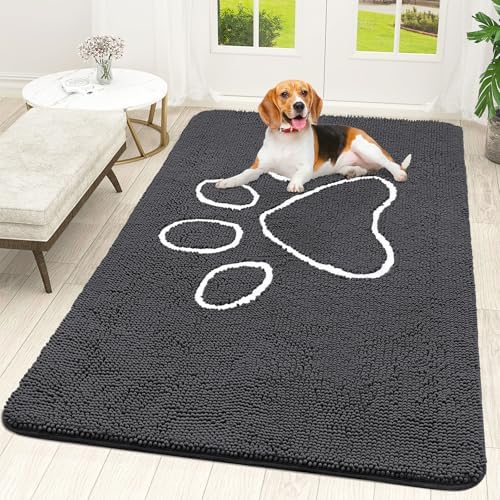 OLANLY Dog Door Mat for Muddy Paws 59x35, Paw Print Design Chenille Mud Mat by OLANLY