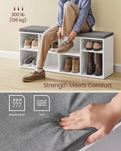 VASAGLE Shoe Bench with Cushion, 8 Compartments, 4 Adjustable Shelves - Image 4