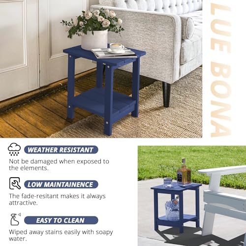LUE BONA Outdoor Side Table, 2-Tier HDPS Small Patio Table - Image 6