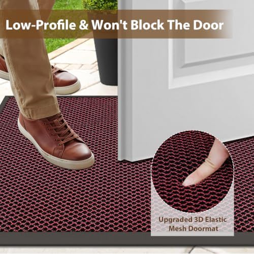 Front Door Mat Outside Entrance Entry Welcome Mat 17"x30" Red - Image 6