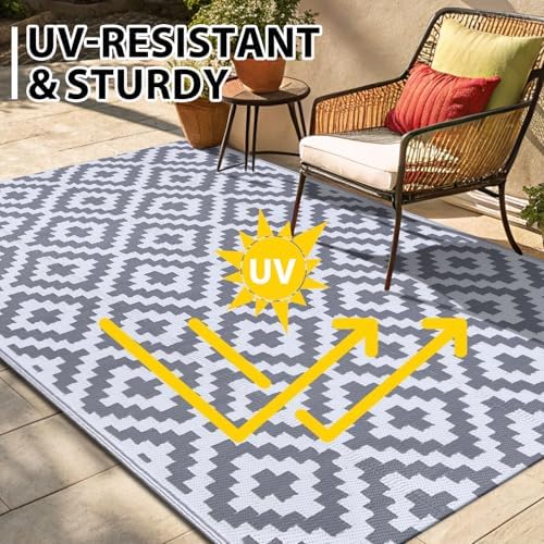 Smiry Outdoor Rug 10x14 ft Waterproof Reversible Boho Mat - Image 4
