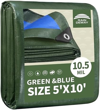 RAINDEWAY 5x10 Feet Tarps Heavy Duty Waterproof 10.5 Mil Outdoor Small Tarp by RAINDEWAY