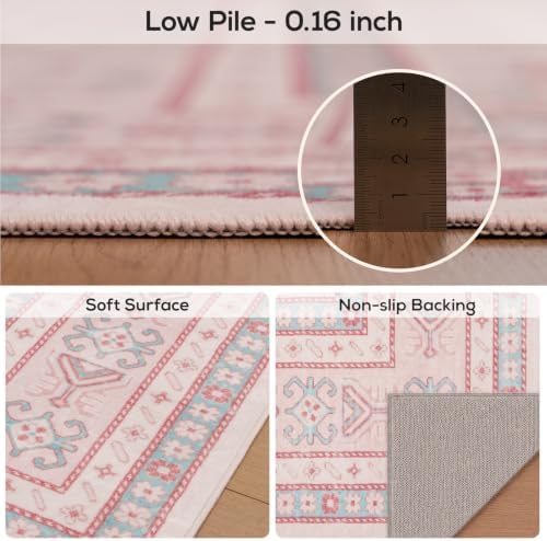5x7 Living Room Rug, Washable Non Slip Distressed Boho Vintage Carpet - Image 4