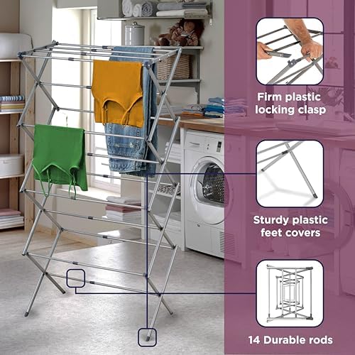 BLACK+DECKER 4-Tier Expandable Collapsible Clothes Drying Rack, Telescopic - Image 4