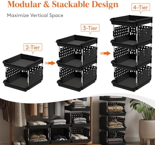 Lifewit 4 Tier Plastic Stackable Storage Baskets - Image 4
