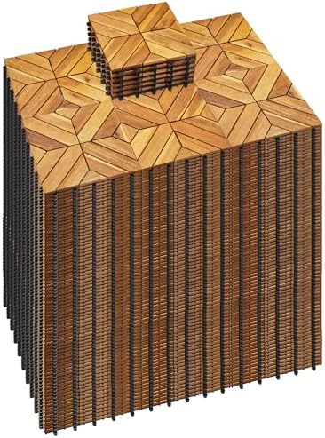 PrimeZone 432 PCS Solid Acacia Wood Interlocking Patio Deck Tiles Outdoor by PrimeZone