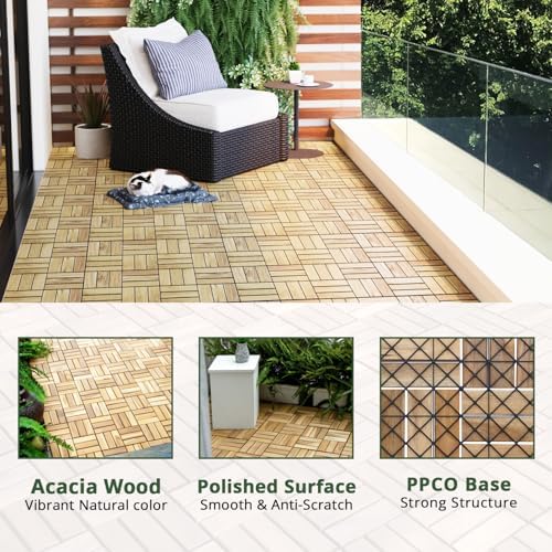 BEEFURNI Interlocking Acacia Wood Deck Tiles 12x12, Natural Yellow - Image 4