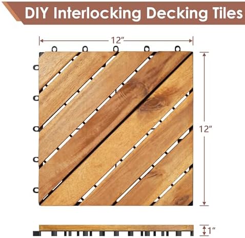 PrimeZone 27 PCS Solid Acacia Wood Interlocking Patio Deck Tiles Outdoor - Image 2