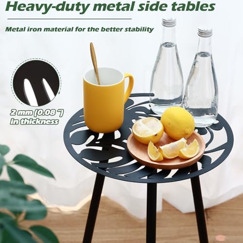 2-Pack Small Metal Side Tables Outdoor Patio Round Accent Table Modern Indoor - Image 4