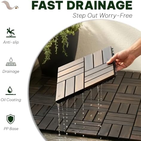 Acacia Interlocking Deck Tiles, 12 Slats, Ebony Black - Image 6
