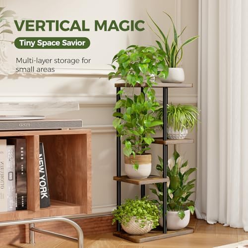 Bamworld Plant Stand 4 Tier Corner Metal Shelf Brown - Image 2
