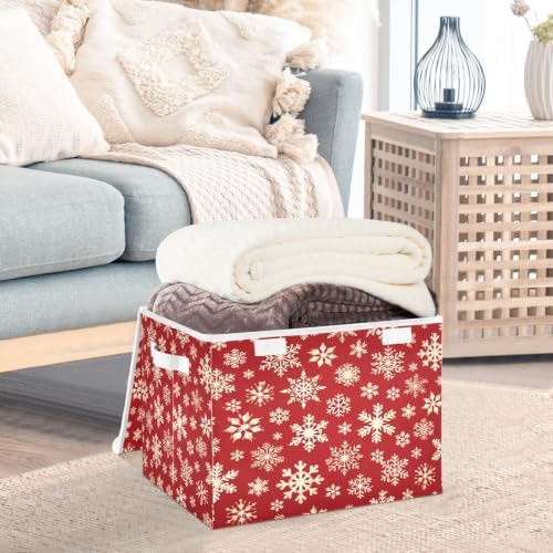 Bolaz Red Background with Gold Snowflakes Pattern Storage Bins with Lids and - Image 5