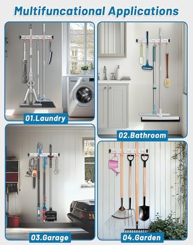 Mop and Broom Holder Wall Mount Garden Tool Rack Organizer - Image 6