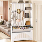 Narrow Hall Tree with Storage, Modern Entryway Coat Rack with Shoe Cabinet - Image 5