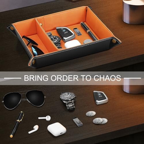 SITHON Valet Tray Desktop Storage Organizer, Removable 2 Compartments Catchall - Image 5