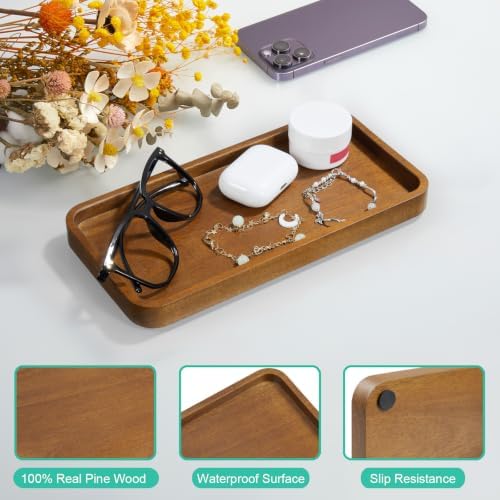 ALELION 10" Acacia Wood Bathroom Vanity Tray - Image 3