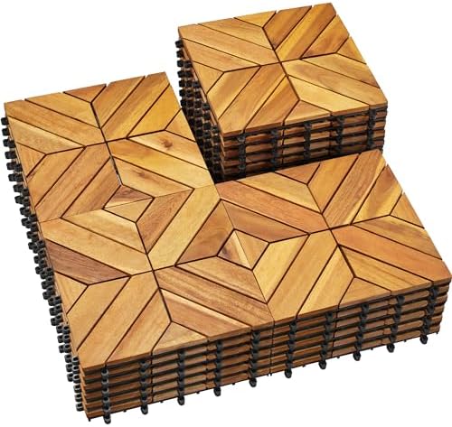 PrimeZone 27 PCS Solid Acacia Wood Interlocking Patio Deck Tiles Outdoor by PrimeZone