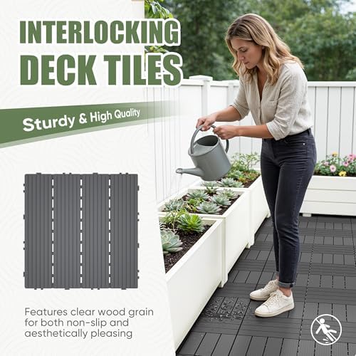 9 PCS Plastic Interlocking Deck Tiles, 11.8"x11.8" Patio Flooring - Image 2