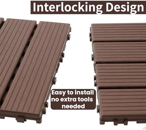Plastic Interlocking Deck Tiles, 12x12 Inches Waterproof Outdoor Patio Flooring - Image 5