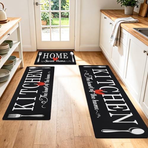 Kitchen Rugs Set 3 Piece, Non Slip Black Kitchen Mats - Image 4