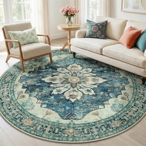 RELEANY Washable Area Rug, Round 6ft by RELEANY
