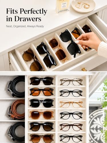 GUOER Sunglass Organizer 2 Pack 12-Slot Velvet Eyeglass Storage Trays - Image 3