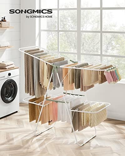 SONGMICS Clothes Drying Rack, Foldable 2-Level Stee Laundry Drying Rack - Image 2