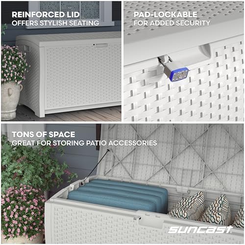 Suncast 99 Gallon Wicker Horizontal Outdoor Deck Box - Image 5