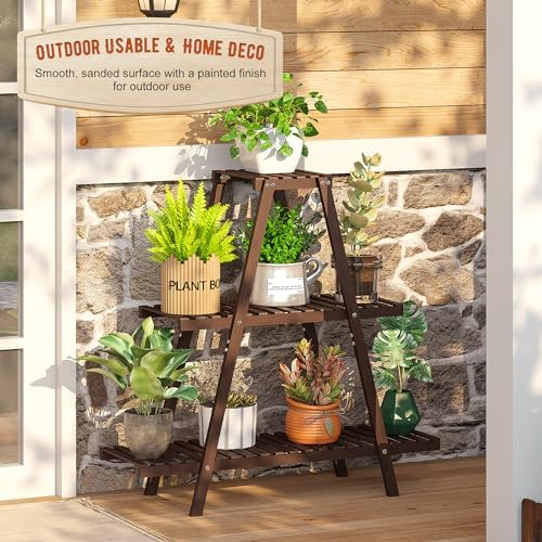GHWIE Plant Stand Indoor Plant Shelf Outdoor bamboo Plant Rack, 3 Tiers Ladder - Image 3