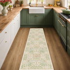Beige Green Washable 2x8 Rug Runner Non Slip - Image 3