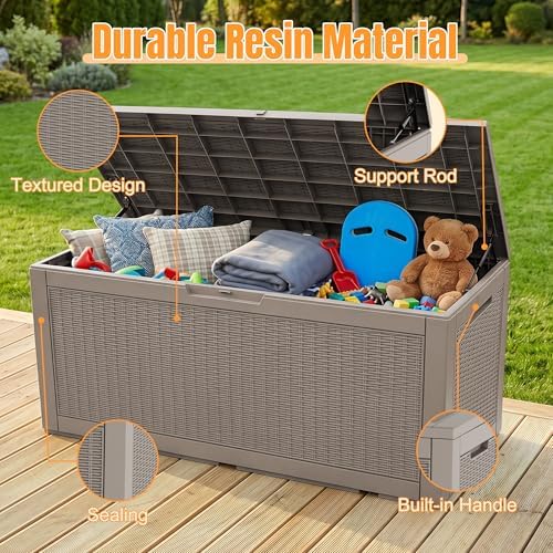 Outdoor Storage Box, 180 Gal Waterproof Resin Deck Box w/Support Rod - Image 3
