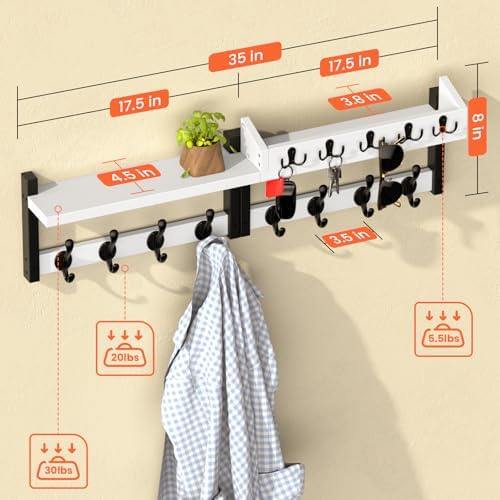 35'' White Coat Rack Wall Mount - Image 3