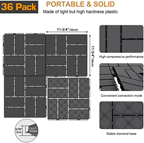 Goovilla Plastic Interlocking Deck Tiles, 36 Pack 12"x12", Dark Grey - Image 3