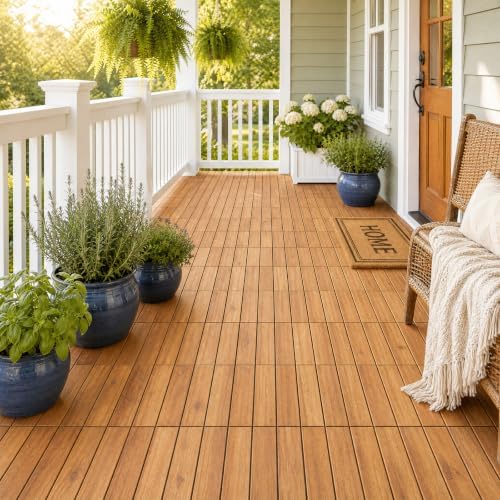 Goplus 27-Pack Acacia Wood Interlocking Deck Tiles - Image 4