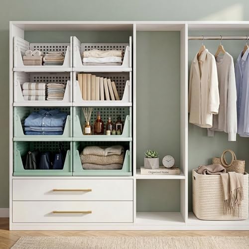Pinkpum Green Boy Closet Organizers and Storage Stackable Plastic Drawer Basket - Image 6