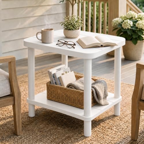 PASAMIC Outdoor Side Table, 2-Tier Oval Patio Table by PASAMIC