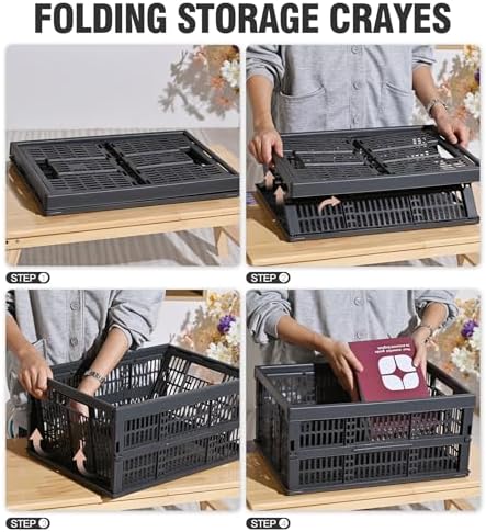 HUUSMOT 2-Pack Collapsible Plastic Storage Baskets, Dark Grey - Image 4